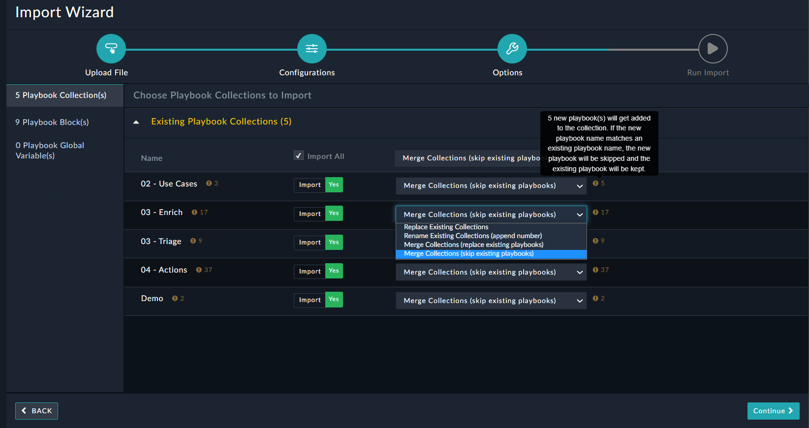 Playbooks Import Existing collections with number of playbooks displayed in collections 