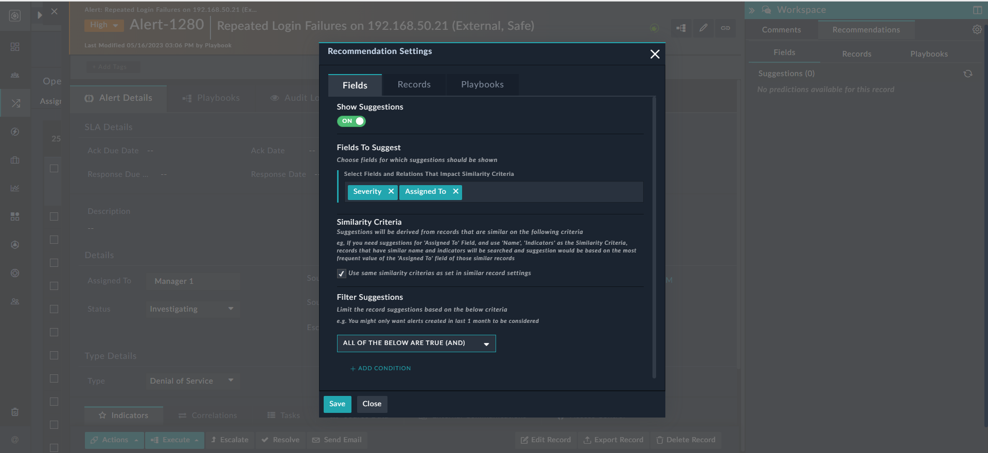 Choosing the fields for prediction