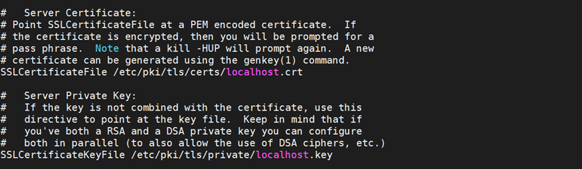 Checking default server certificate in httpd.conf