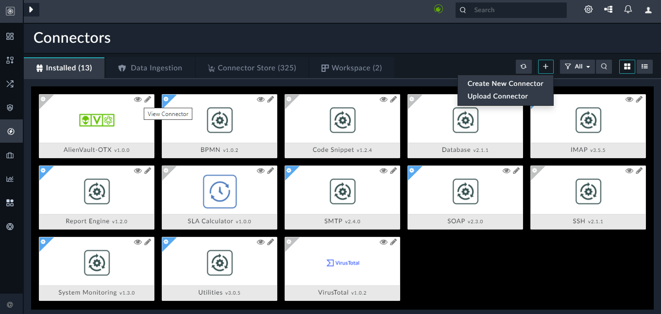 Connector Card - View Connectors and Edit Connectors icons