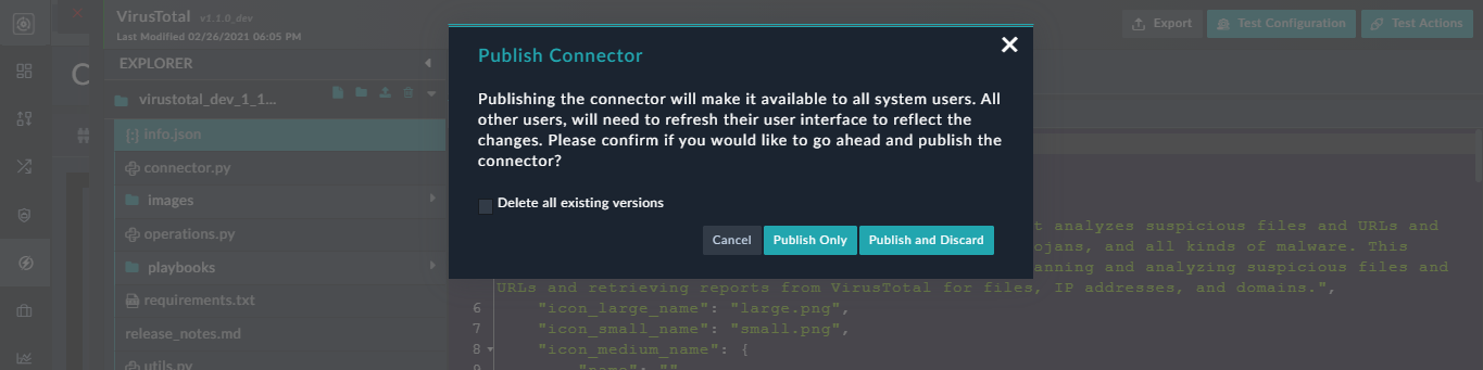 Publish connector operation