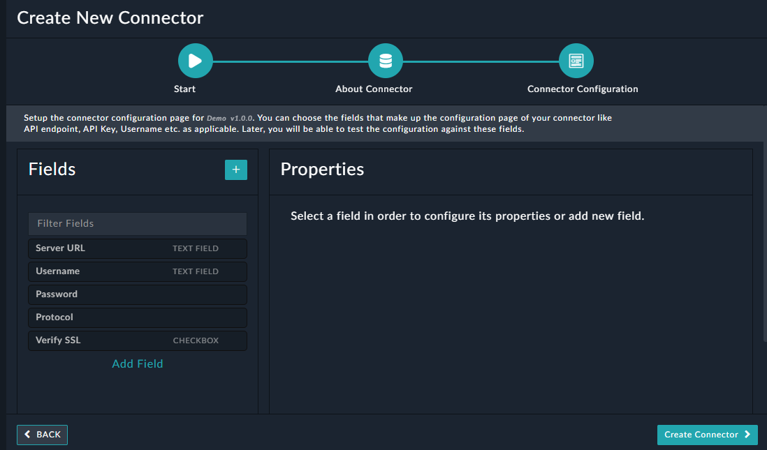 Create Connector - Connector Configuration page