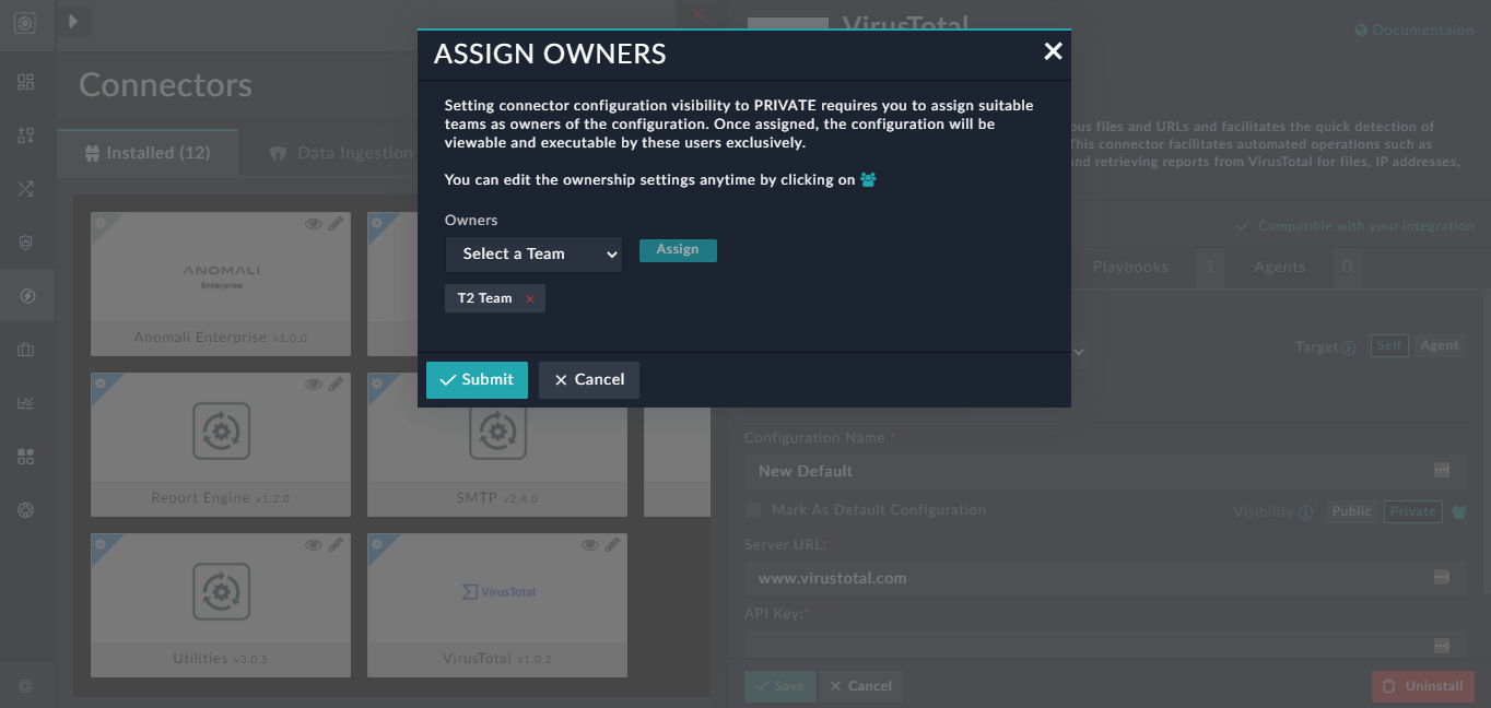 Connector Visibility - Assign Owners dialog