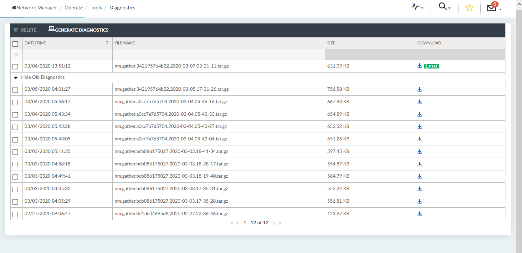 Diagnostics The Diagnostics screen.