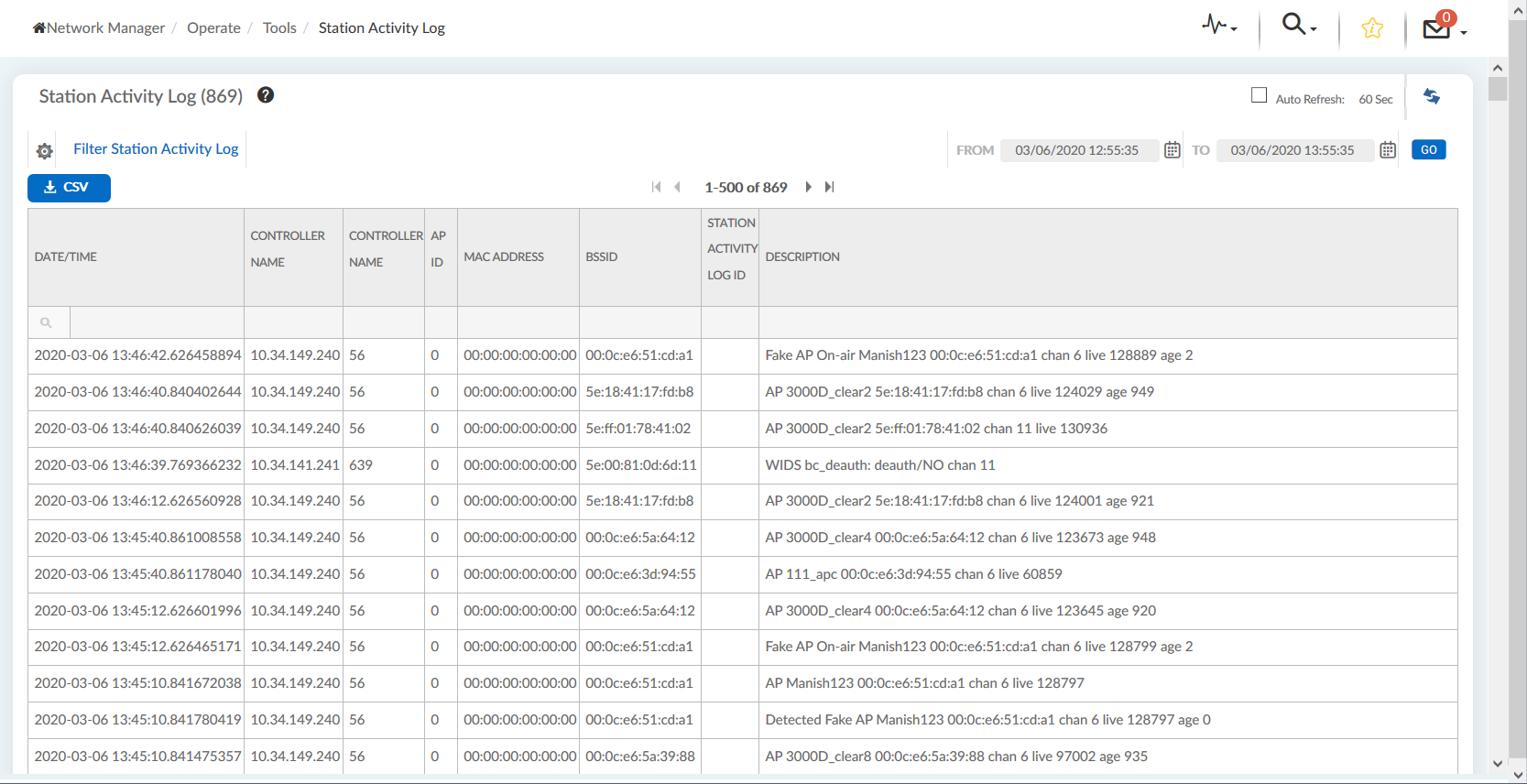 Station Activity Log The Station Activity Log screen.