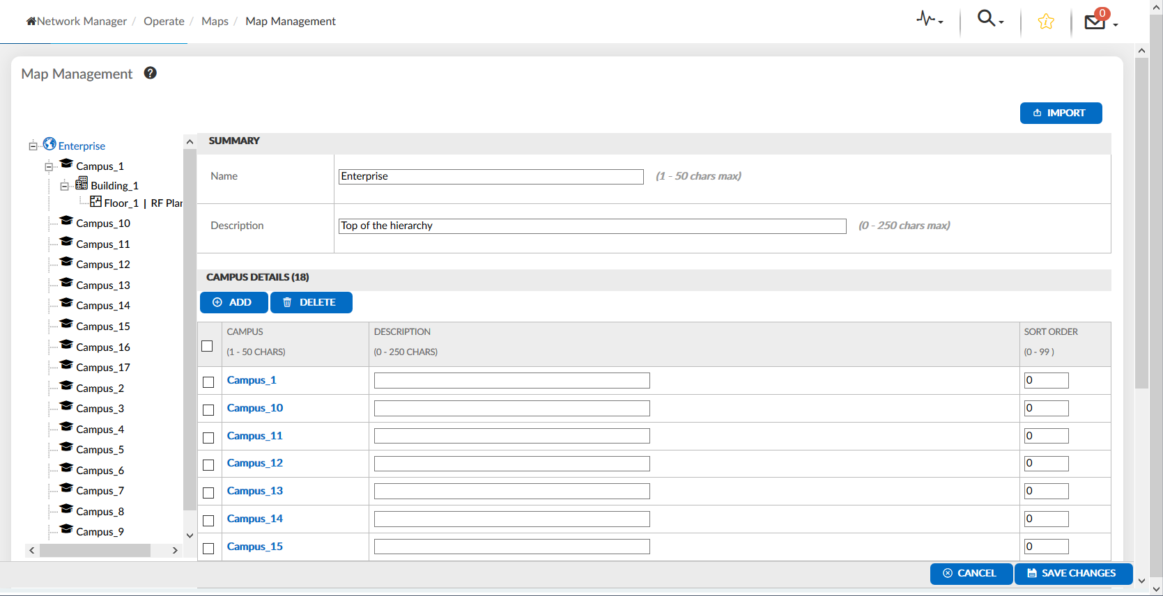 Map Management The Map Management screen.