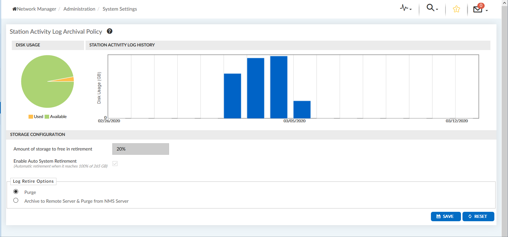 Station Activity Log Archival Policy dashboard The Station Activity Log Archival Policy dashboard.