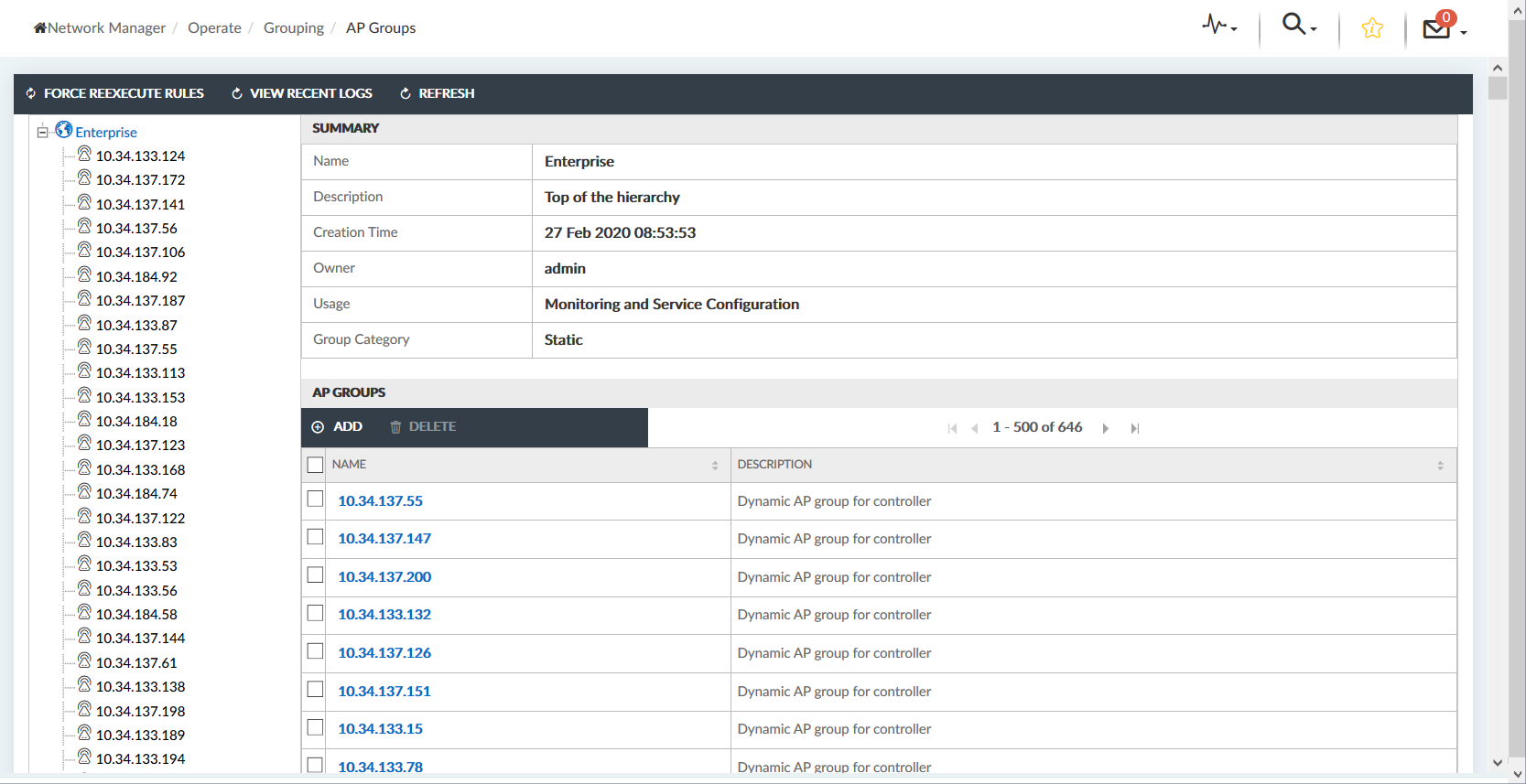 AP Groups The AP Groups screen.