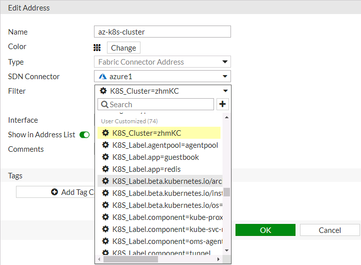 Screenshot of Azure Kubernetes setup displaying the creation of dynamic firewall address