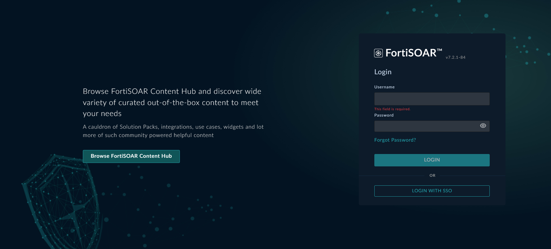 FortiSOAR&trade; login with the SSO link