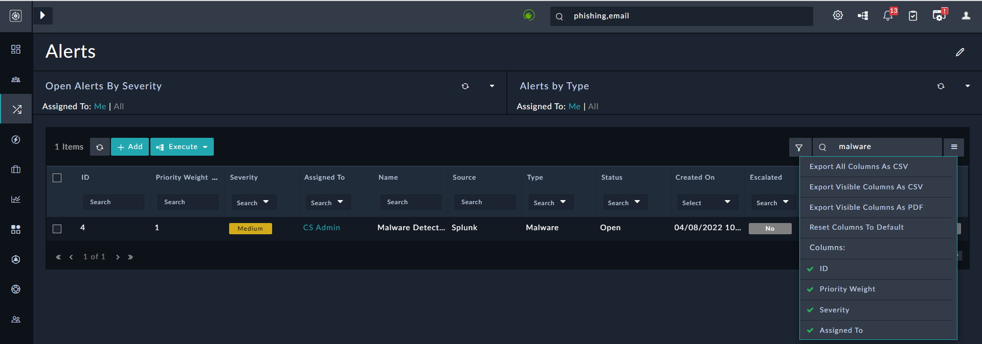 List Search Example - Search for 'Incidents that contain business'