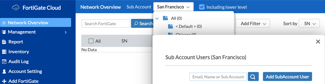 Adding and managing subaccount users | FortiGate Cloud 23.4.0 ...