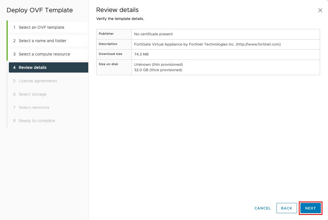 Deploying the OVF template | FortiGate Private Cloud 7.4.0