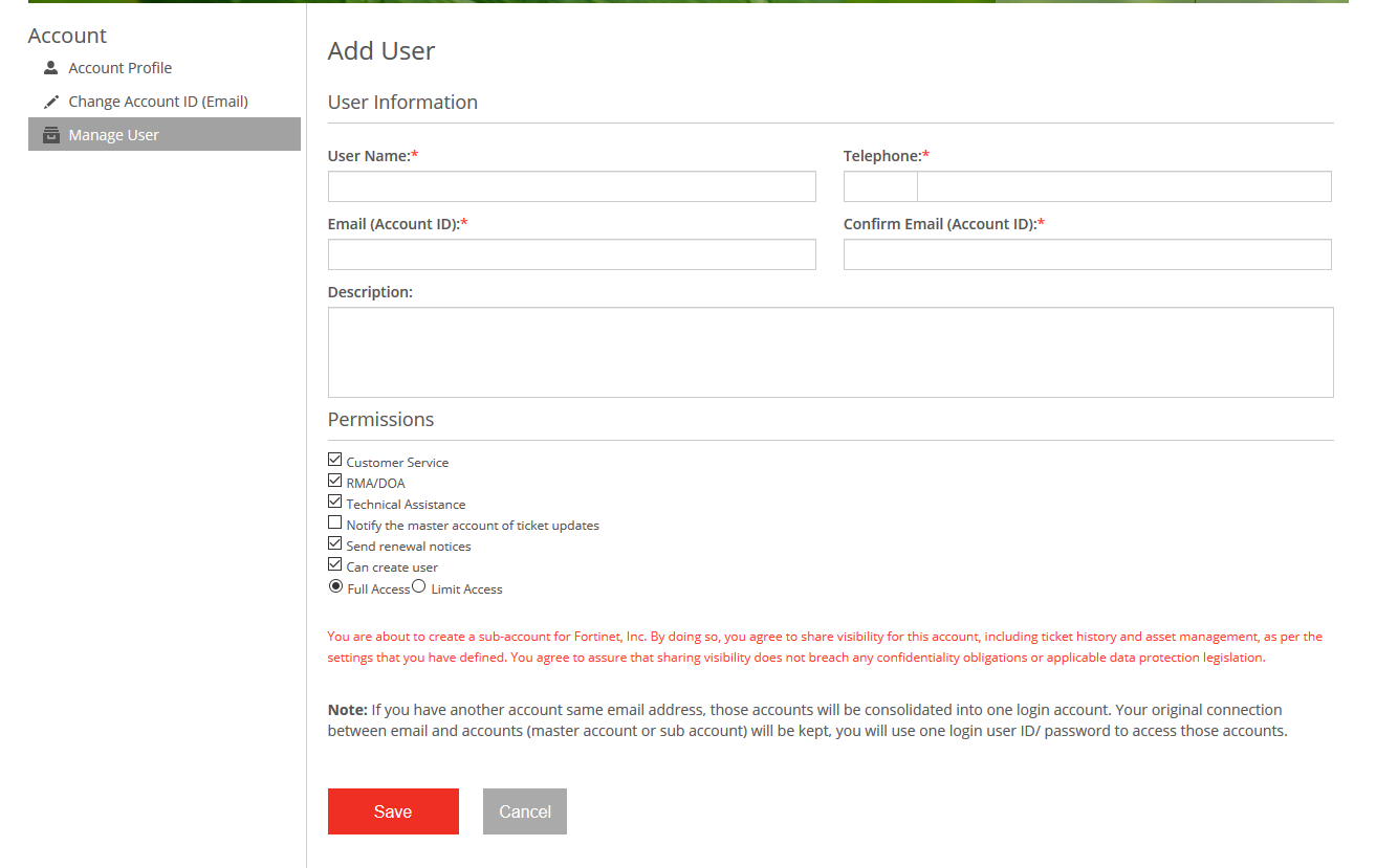 Adding a secondary account using FortiCare FortiSOAR Cloud 7.4.1