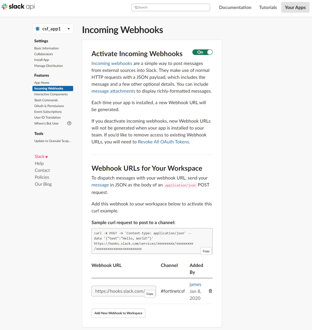 Slack Notification action | FortiWeb 7.6.0 | Fortinet Document Library
