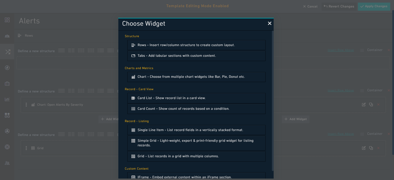Choose Widget Dialog