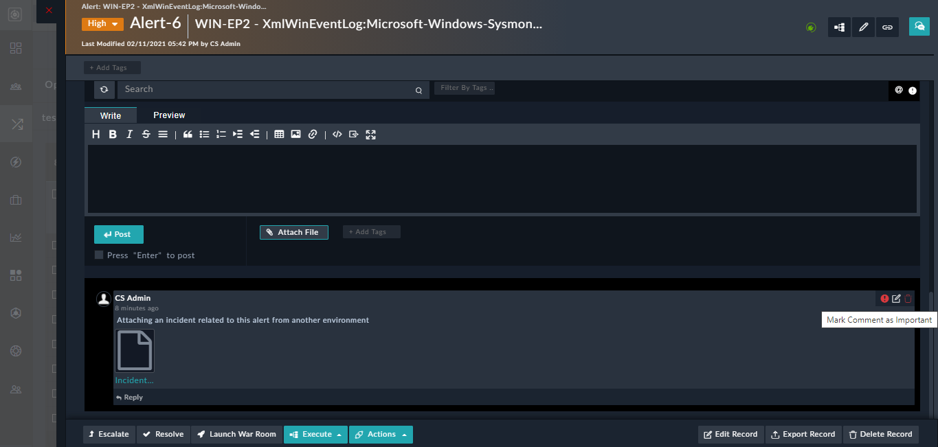 Comments Widget with the "Markdown" editor in the detail view page