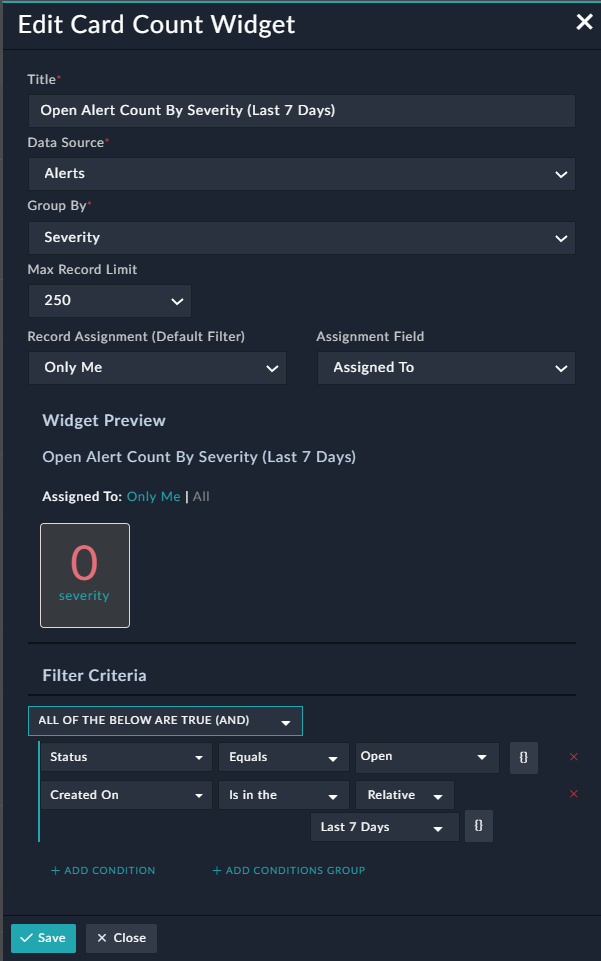 Card Count Widget Configuration