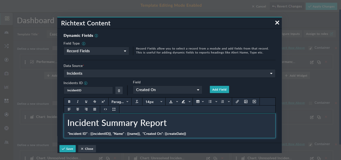 Richtext Content Widget - Incident Summary Report updated