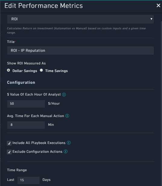 Example of ROI Widget with Dollar Savings method of ROI measurement selected