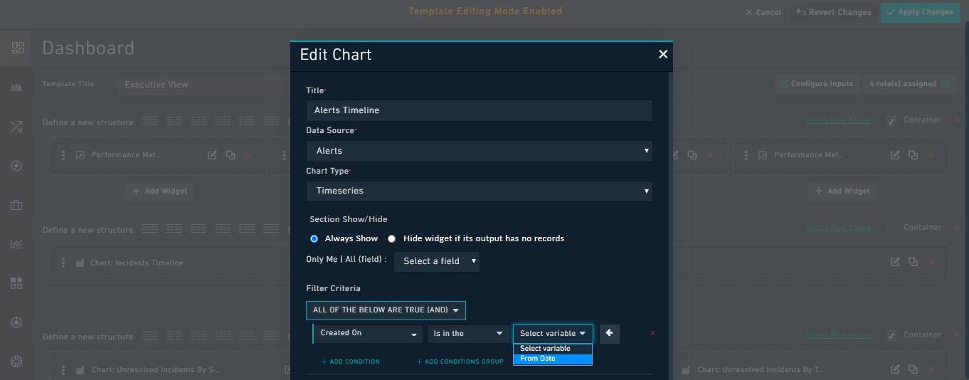 Nested Filters component with the variable selected