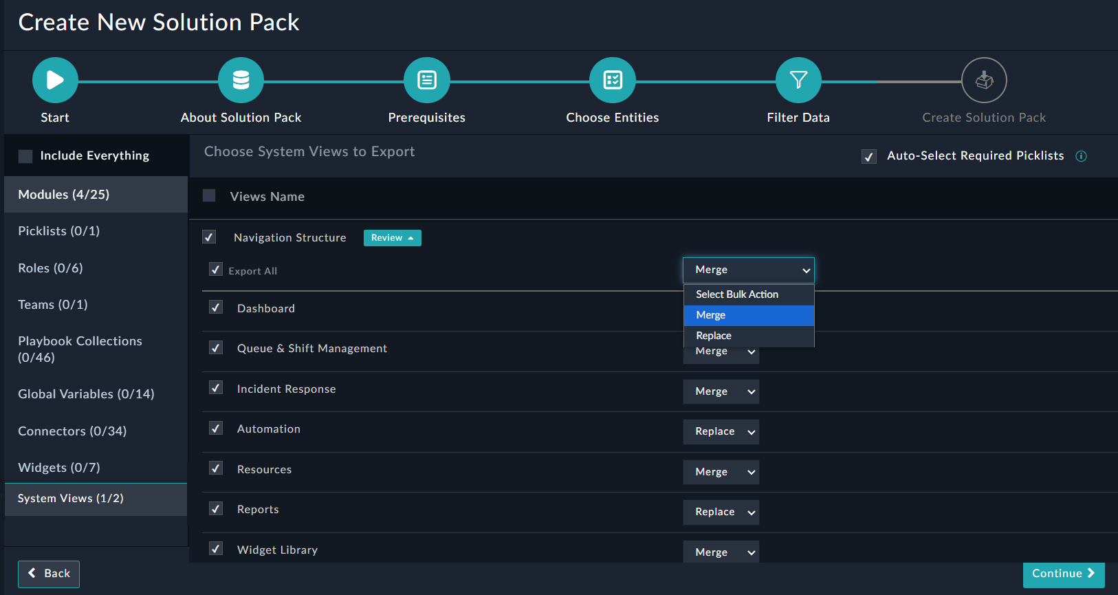 Solution Pack Wizard - Filter Data Screen - Navigation Structure