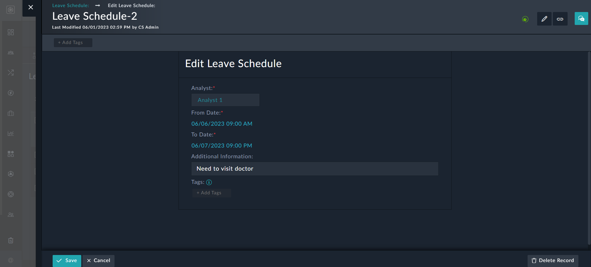 Editing a leave record