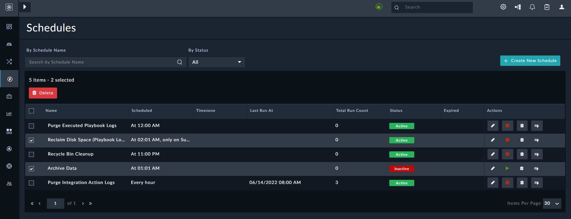 Schedules Page - Deleting multiple schedules