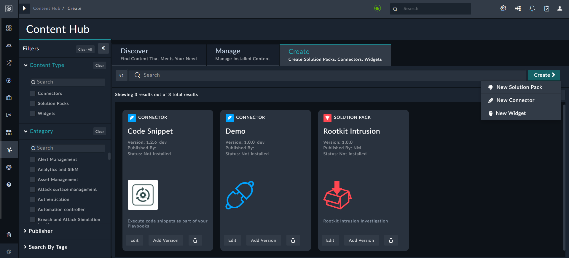 Workspace tab - Create New Add-on