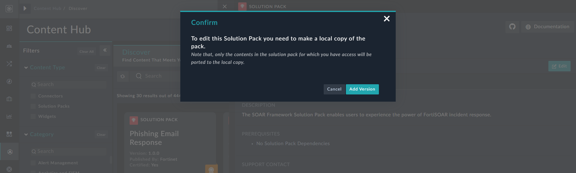 Edit Solution Pack Confirmation dialog