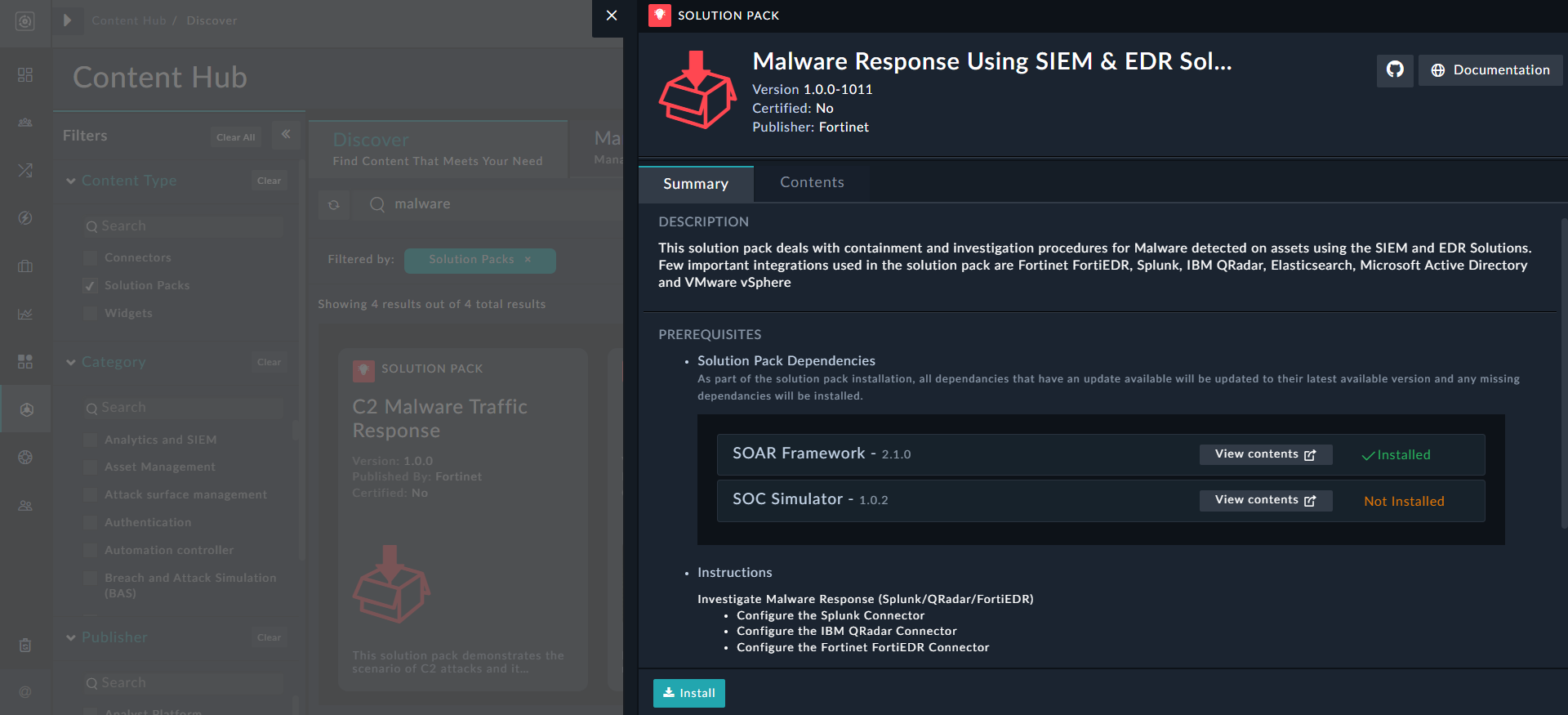 Solution Packs - Summary tab