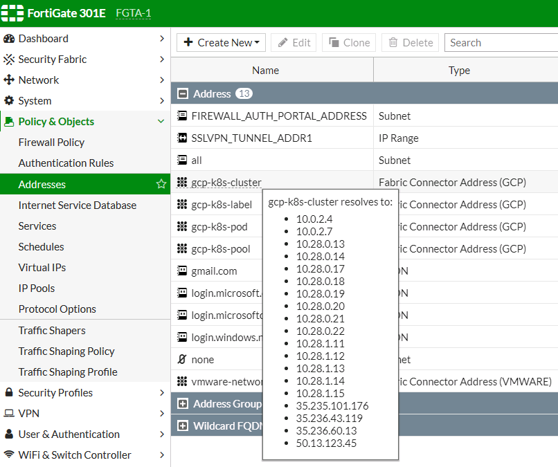 Screenshot displaying the IP being resolved by the SDN connector.