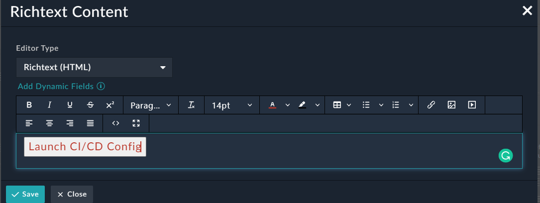 Richtext Context widget - Adding a button to launch a widget