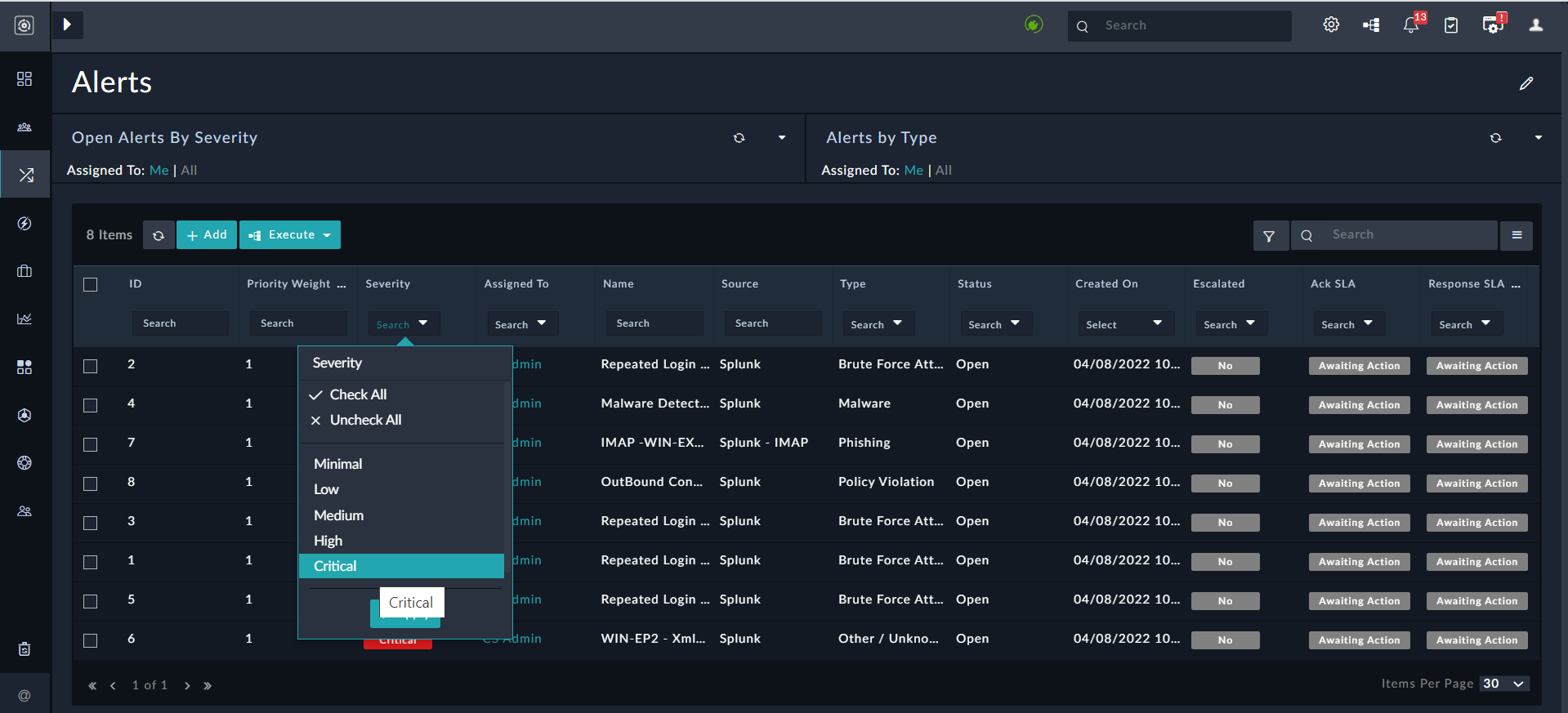 Filtering Records based on Severity set as 'Critical'