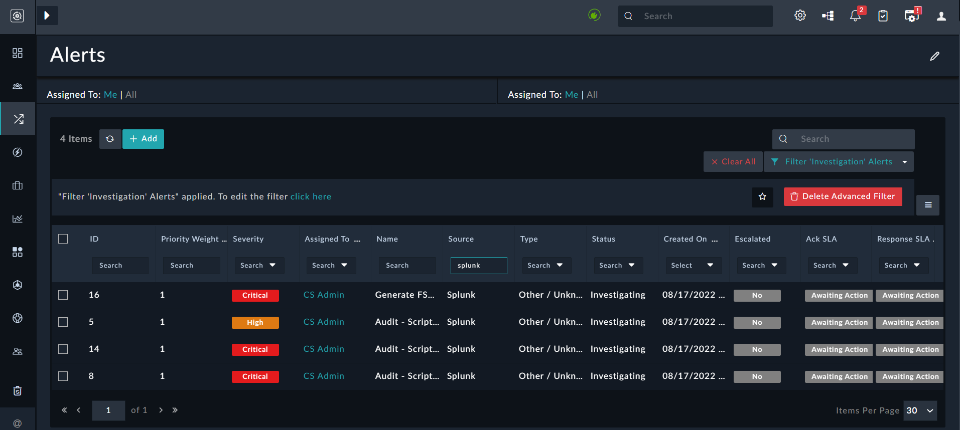 Grid displaying records filtered by both the advanced filter and the column filter