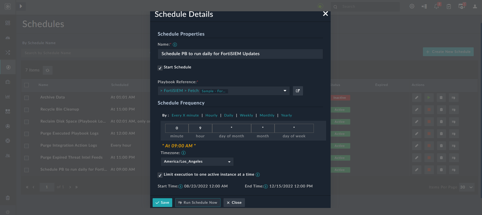 Create Schedule form