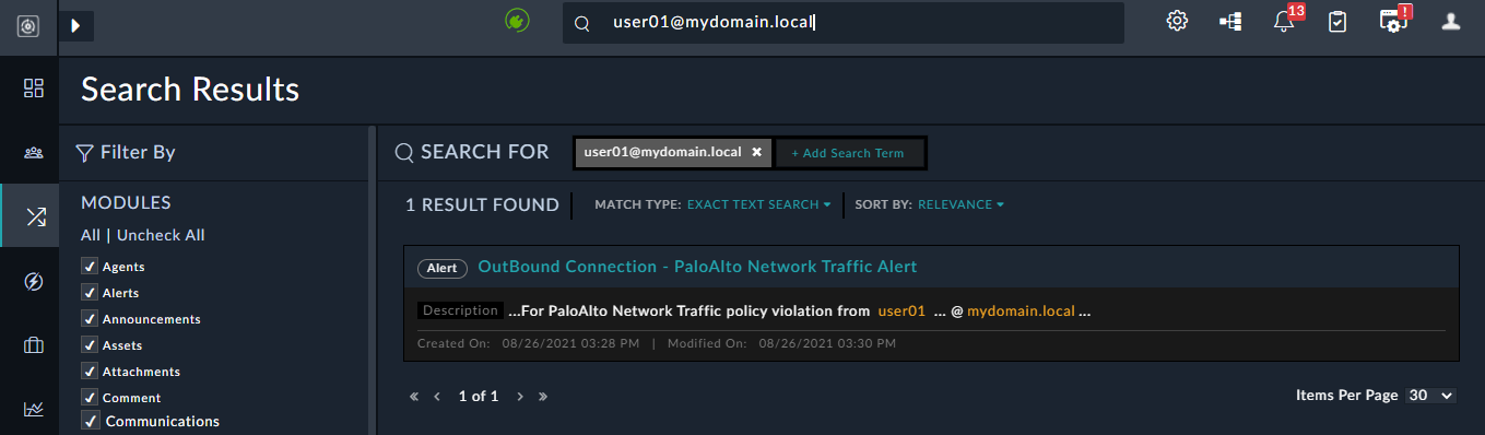 Match Type: Exact Text Search