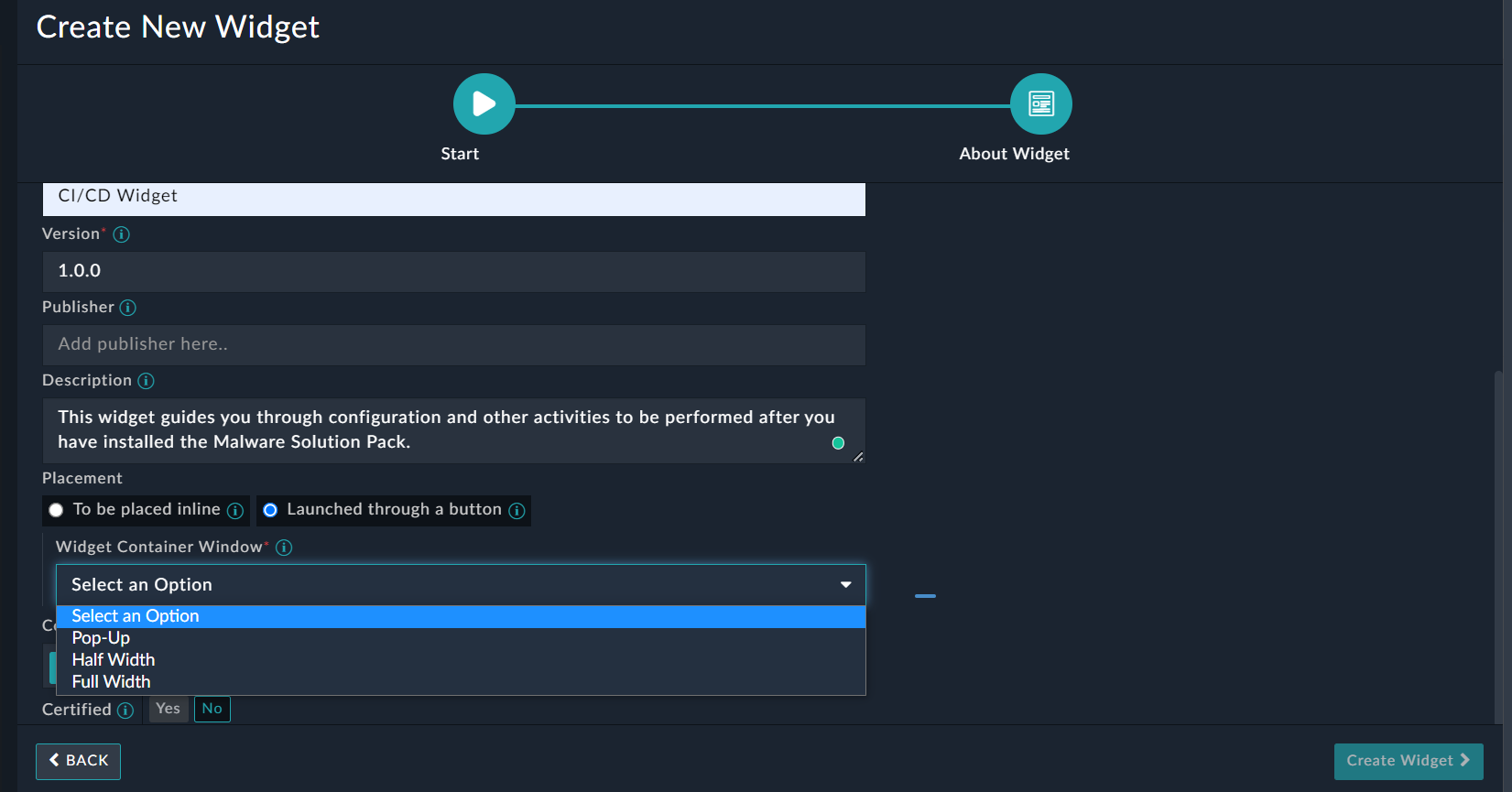 Widget Placement options