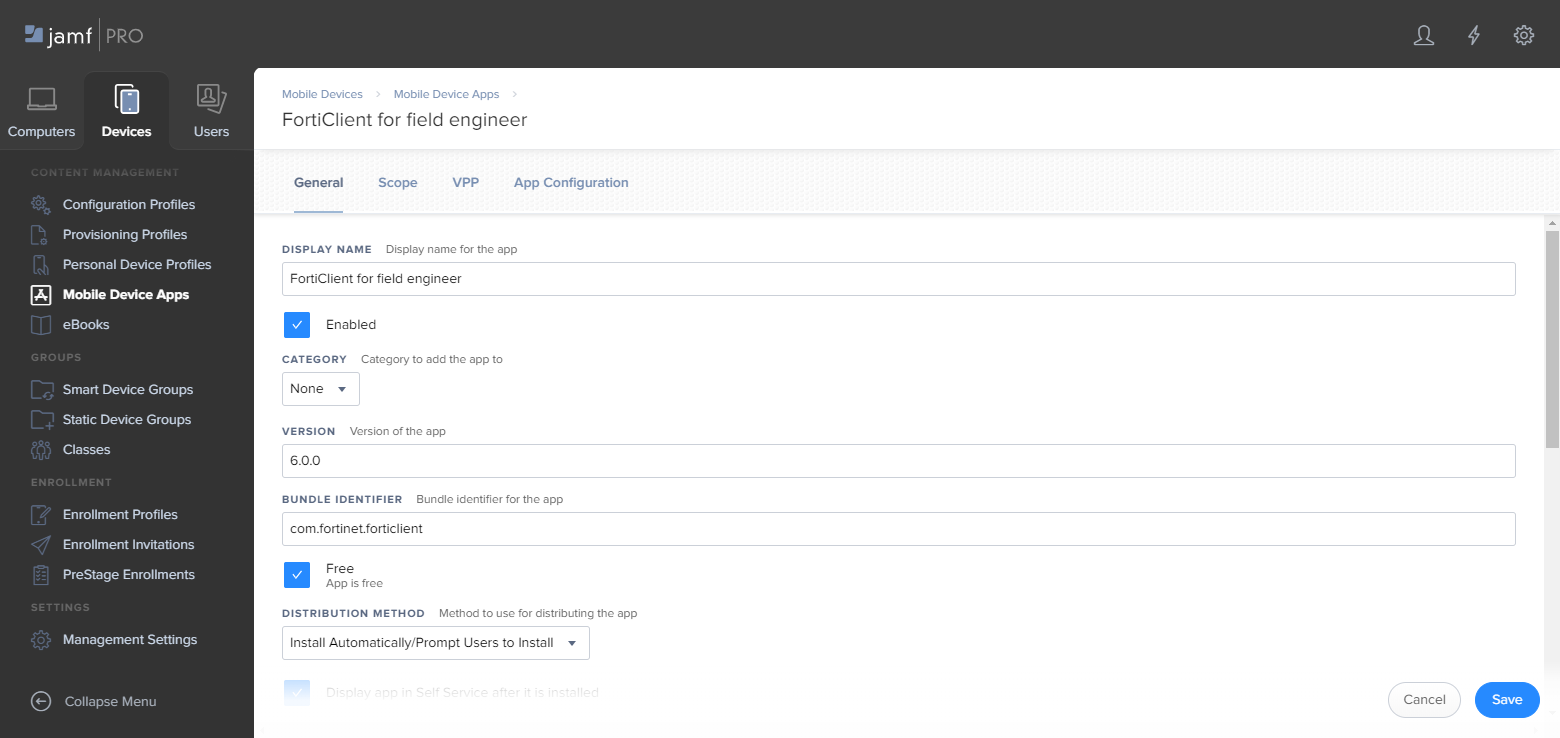 Configuring Jamf integration to allow FortiClient (iOS) to connect to ...