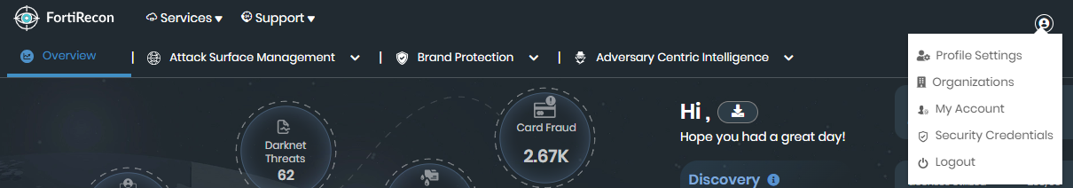 Accessing profile settings | FortiRecon 24.4.b | Fortinet Document Library