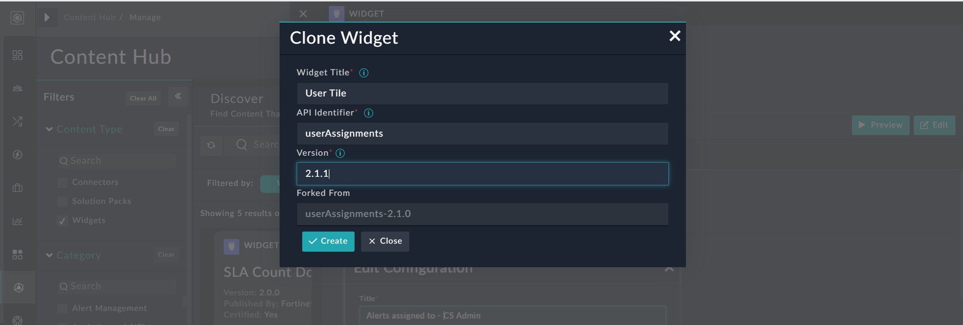 Clone Widget dialog