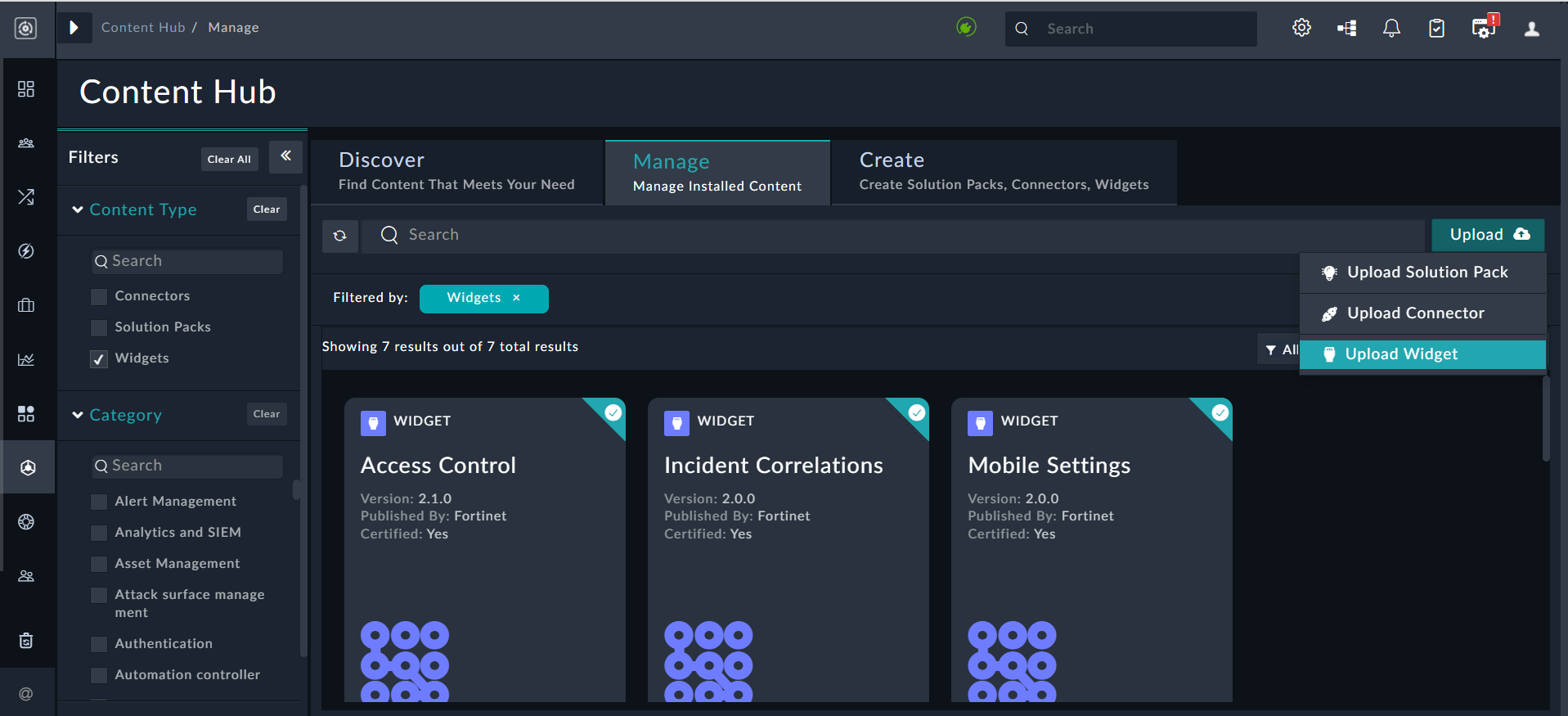 My Content Tab - Installed widgets