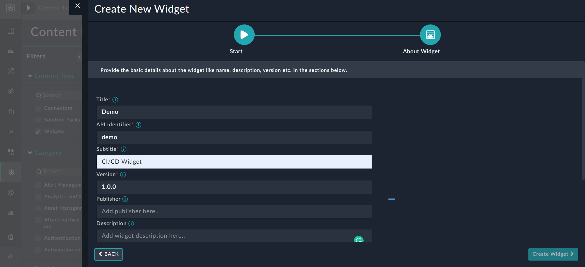 Provide basic details for the widget