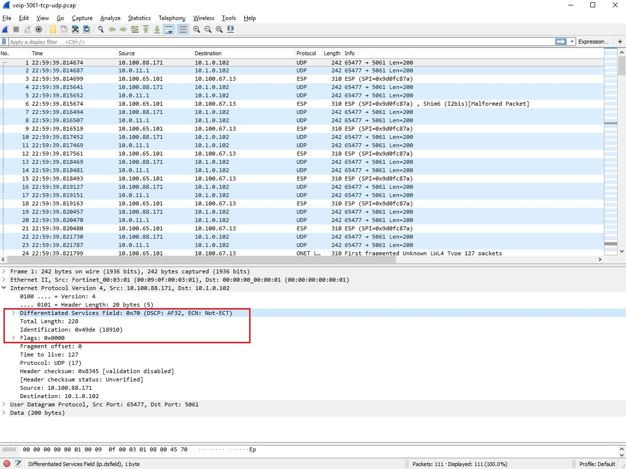 DSCP tagged VoIP traffic analysis