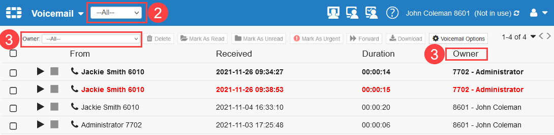 Displaying voicemails | FortiVoice 7.2.2 | Fortinet Document Library