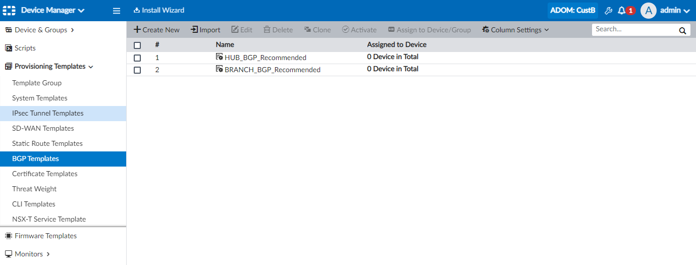 BGP and IPsec templates for SDWAN overlays FMG 7.0.3