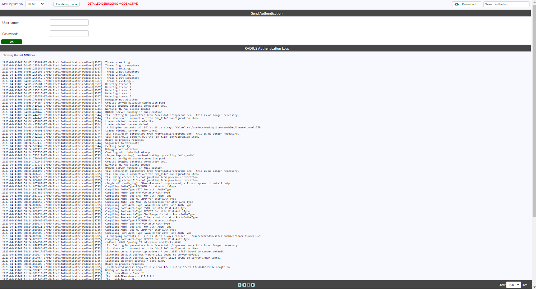Cf Debug Debug logs | FortiAuthenticator 6.6.1 | Fortinet Document Library