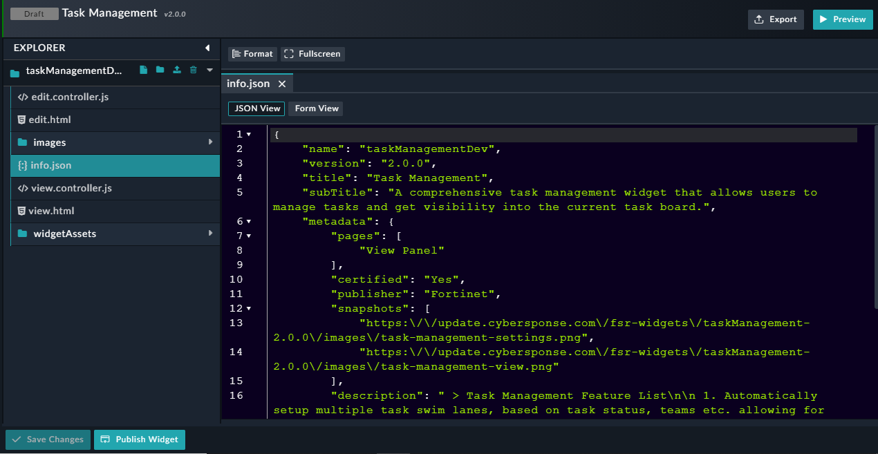 Edit Widget - Code Editor Interface