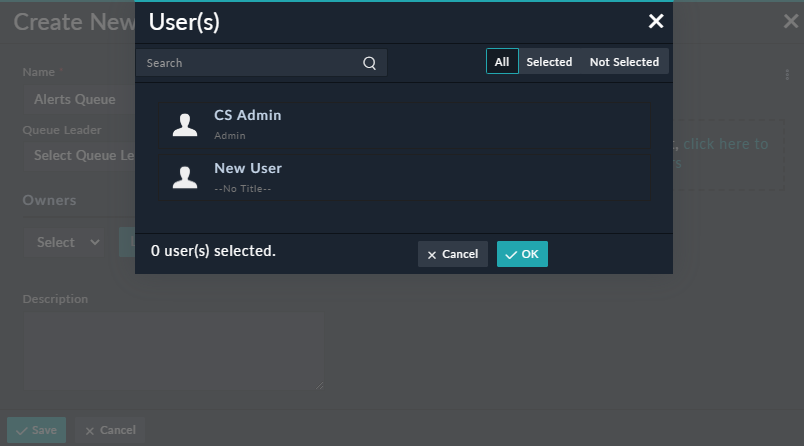 User(s) dialog