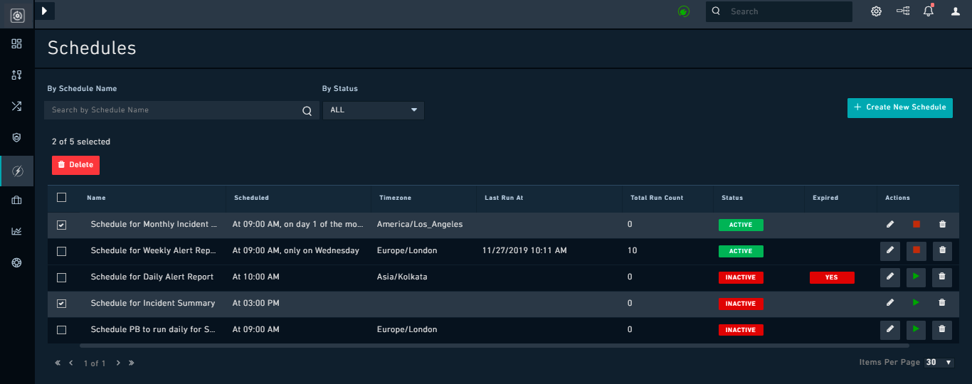 Schedules Page - Deleting multiple schedules